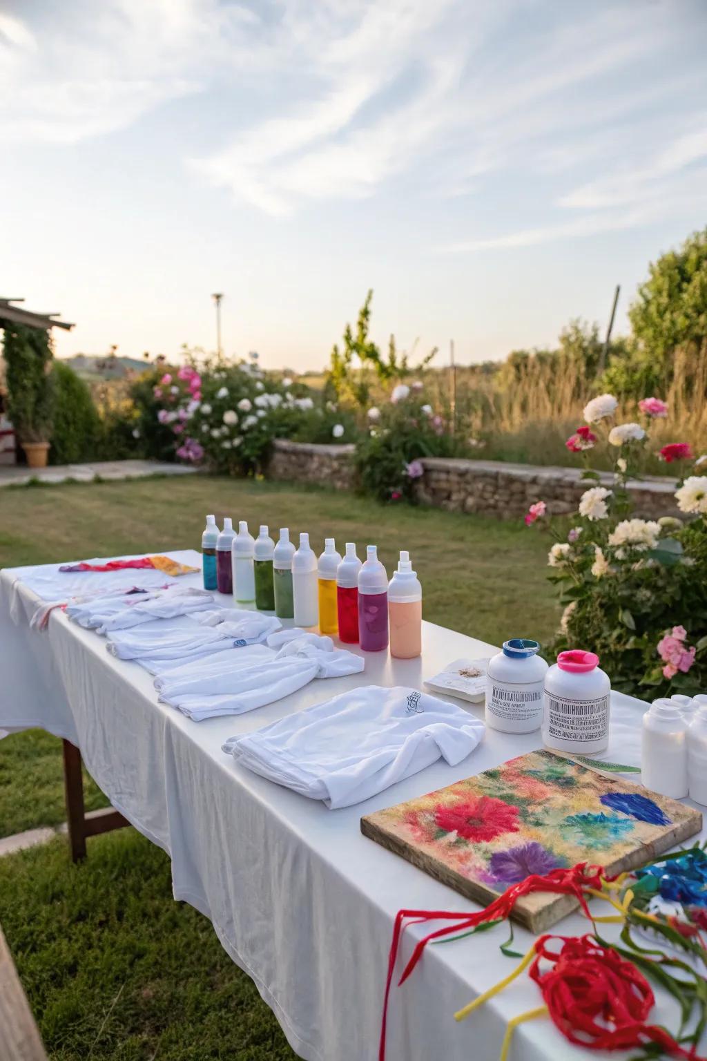 A DIY dye station prepared for imaginative activities.