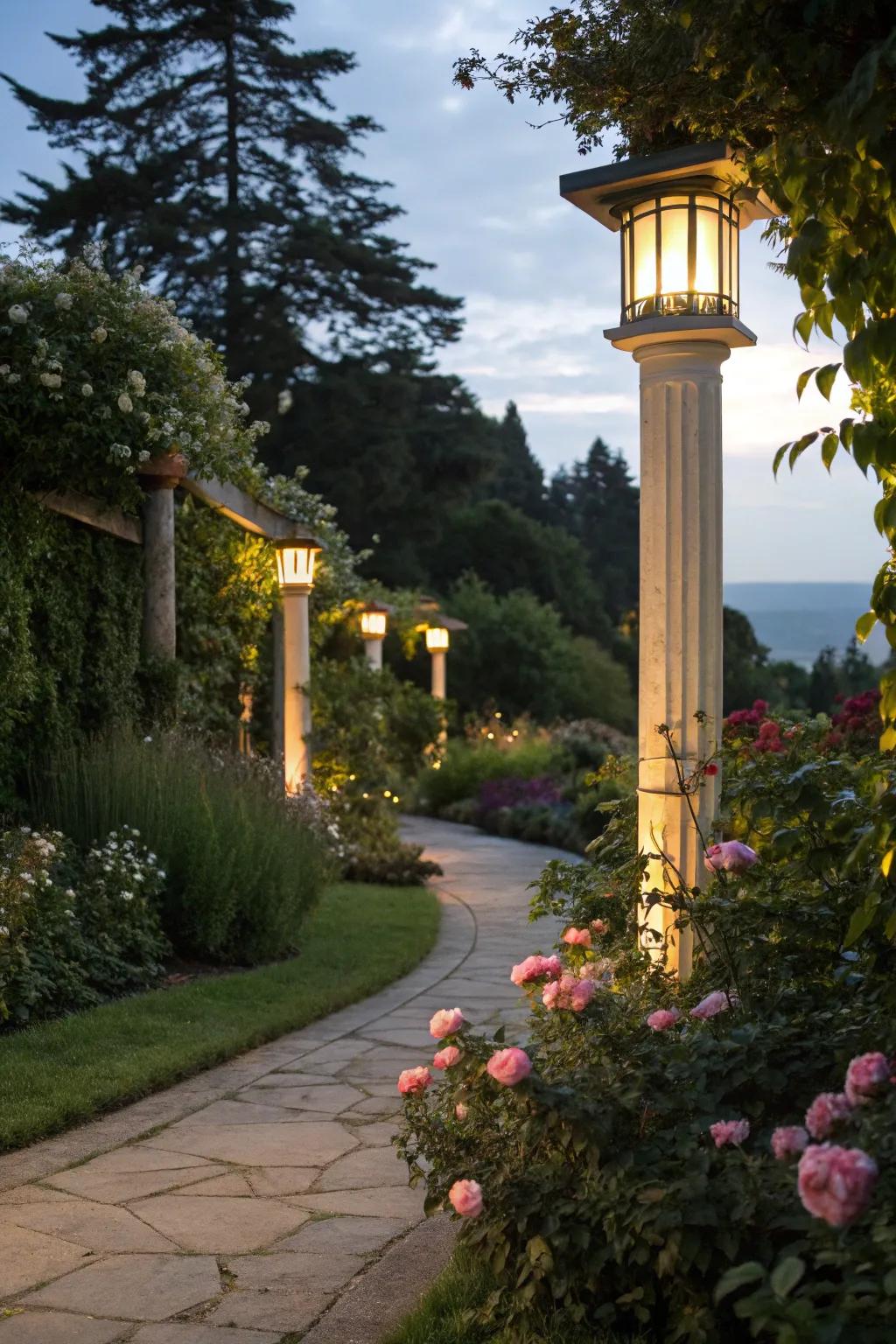 Navigate your steps with beautifully illuminated pathways.