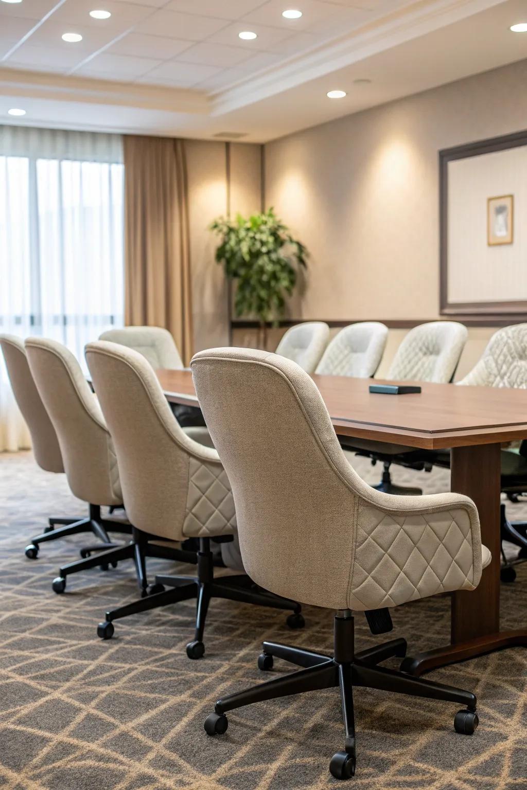 Ergonomic seating ensures ease during extensive talks.