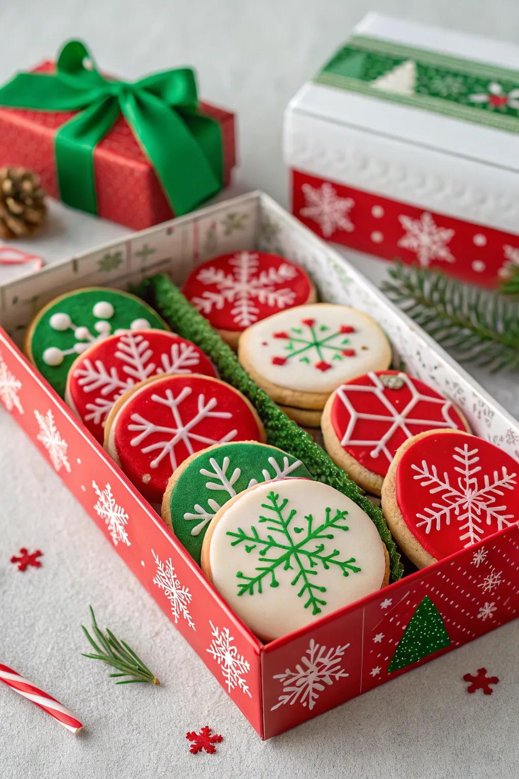 Seasonal-themed packaging radiates a celebratory vibe to cookie presents.