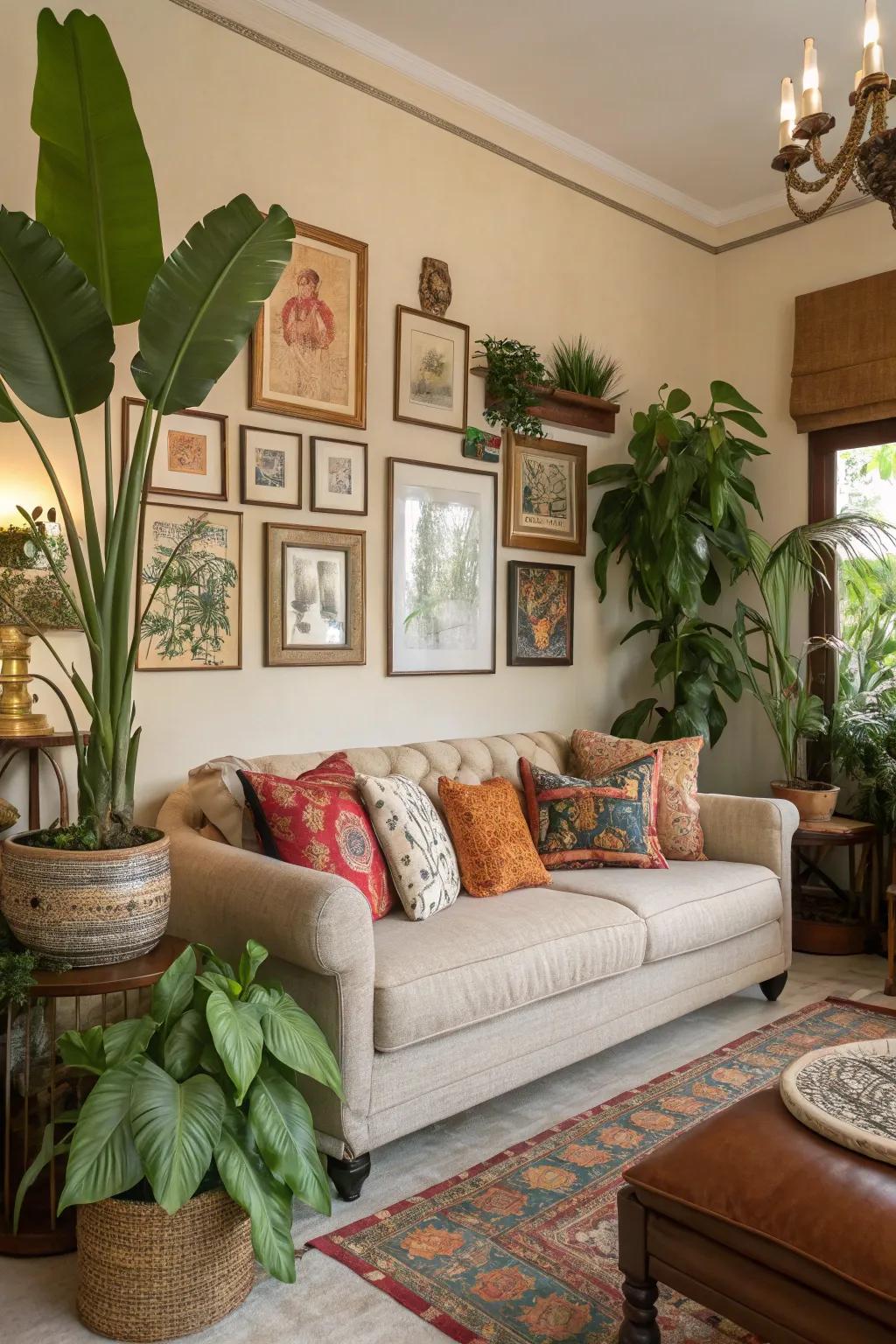 Art and natural aspects breathe vitality into this exquisitely adorned living space.