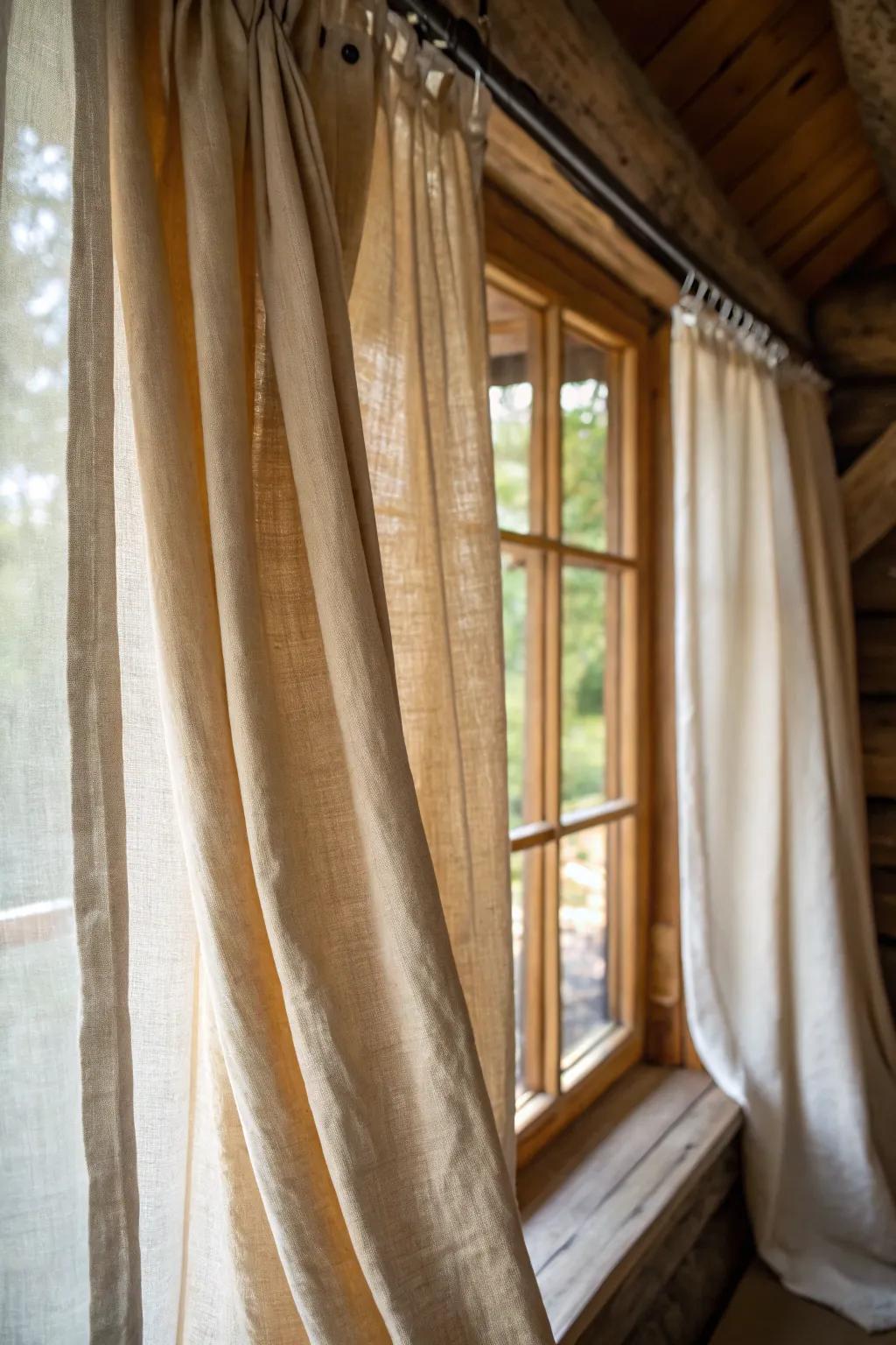 Linen curtains introduce a rustic and natural texture to cottage interiors.