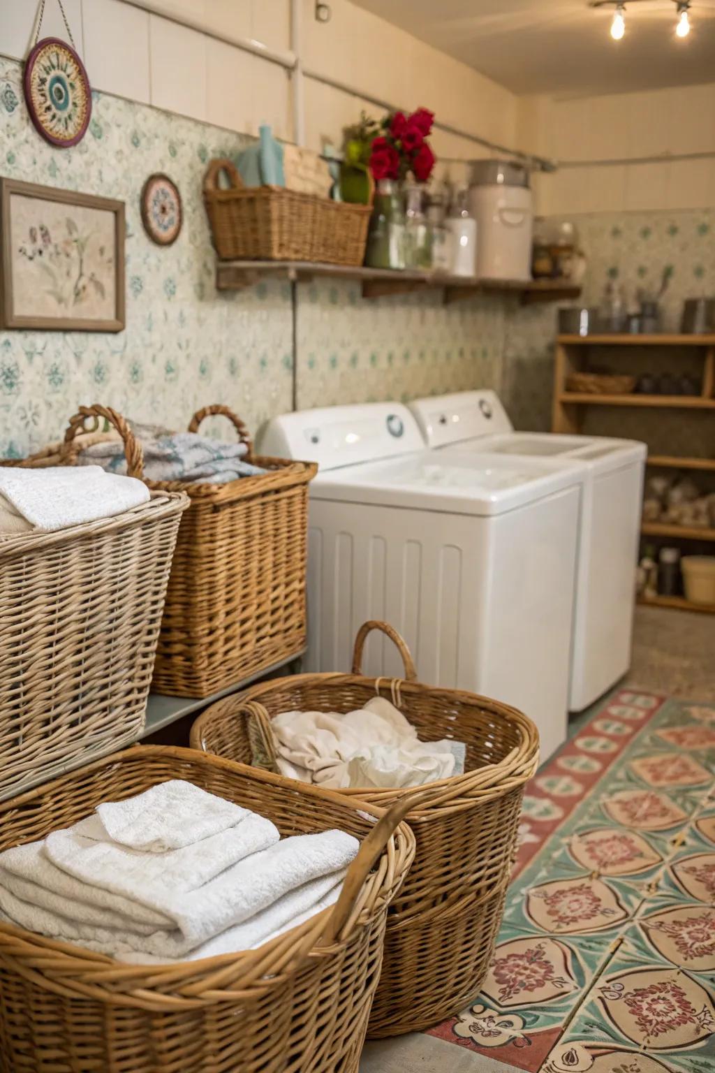 Rattan containers provide both elegance and common sense.