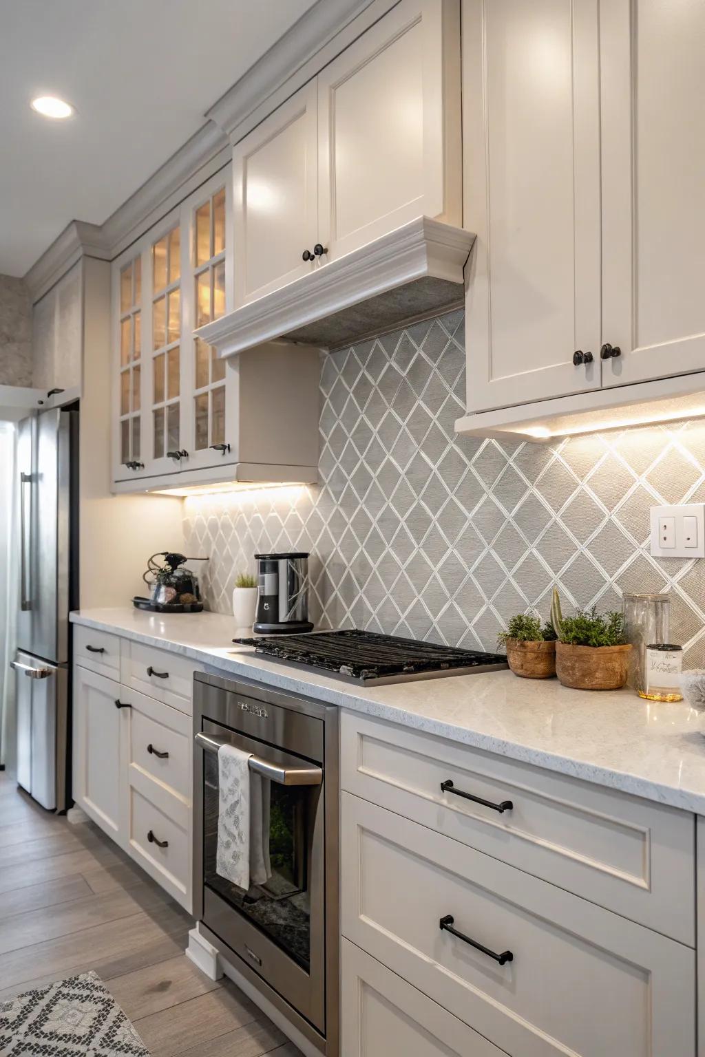 Neutral shades foster a soothing and ample kitchen ambiance.