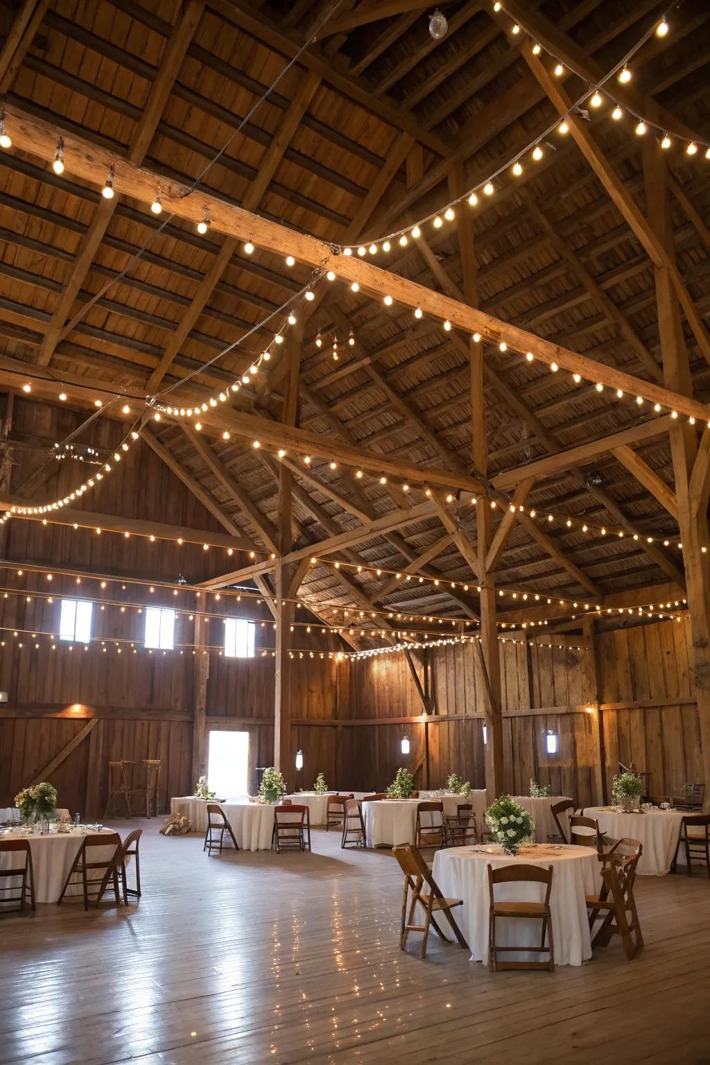 A hayloft dance celebration brimming with countryside refinement.
