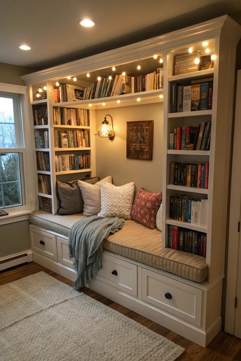 Multi-functional bookshelves optimize room usage and practicality.