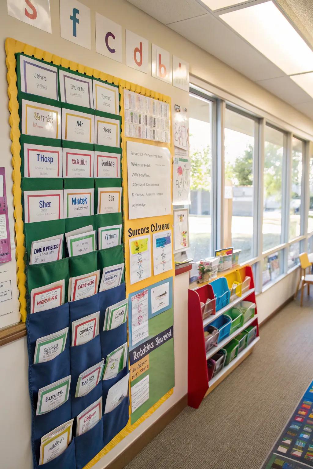 An engaging word wall featuring compartments and movable parts