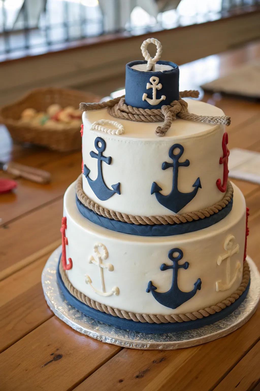Seafaring particulars, like stays and hawsers, contribute charm to this pastry.