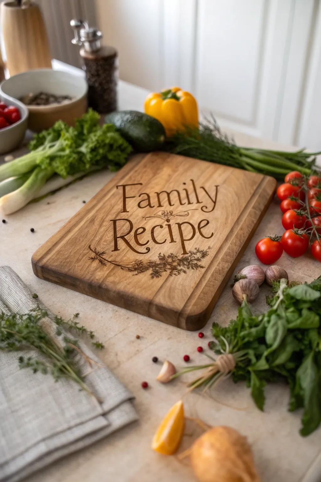 A cherished engraved cutting board for culinary creations.