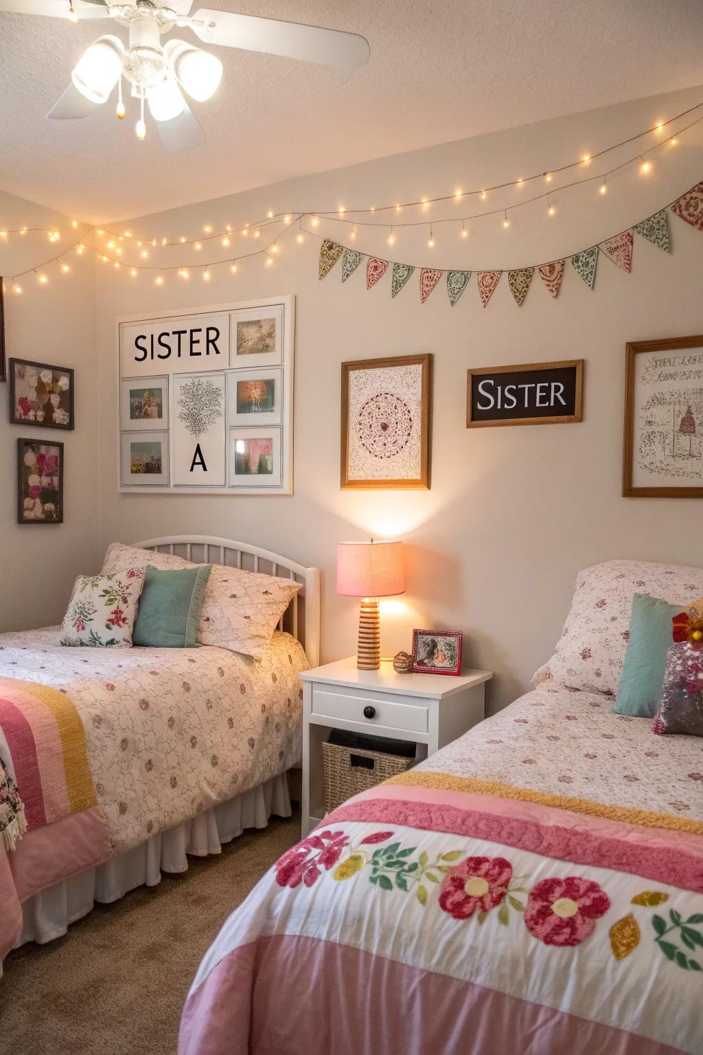 Unique personal flairs for each sister in a shared living quarter.