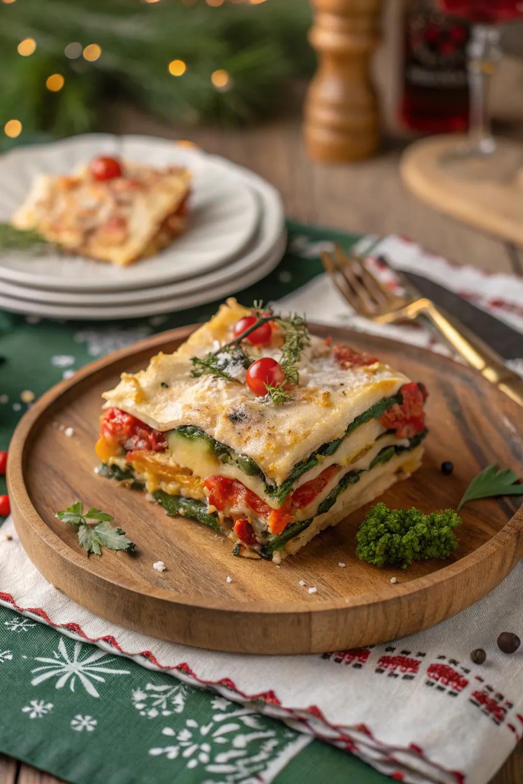 An inviting and satisfying plant-based layered pasta bake perfect for the festive period.