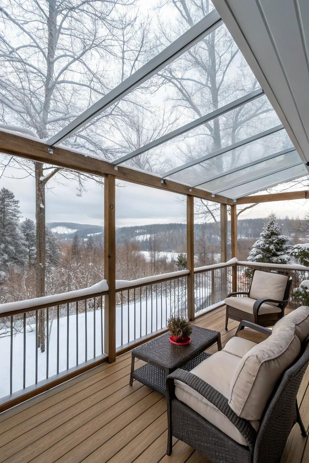 Clear vinyl walls offer protection without sacrificing views.