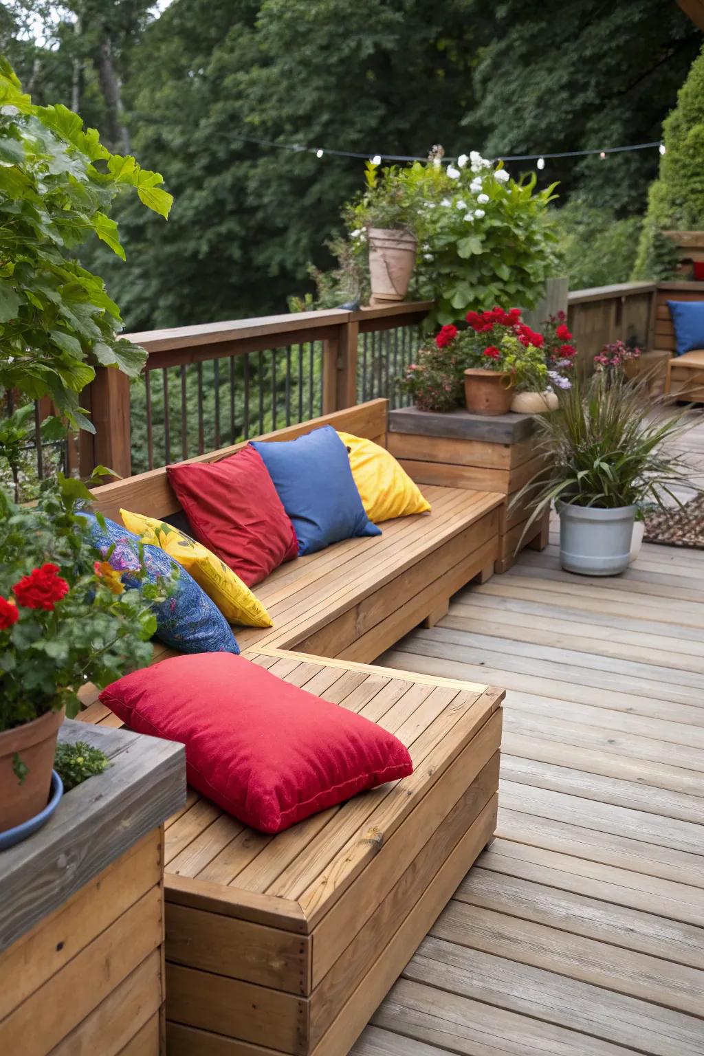 Integrated benches fashion inviting areas perfect for unwinding and social interaction.