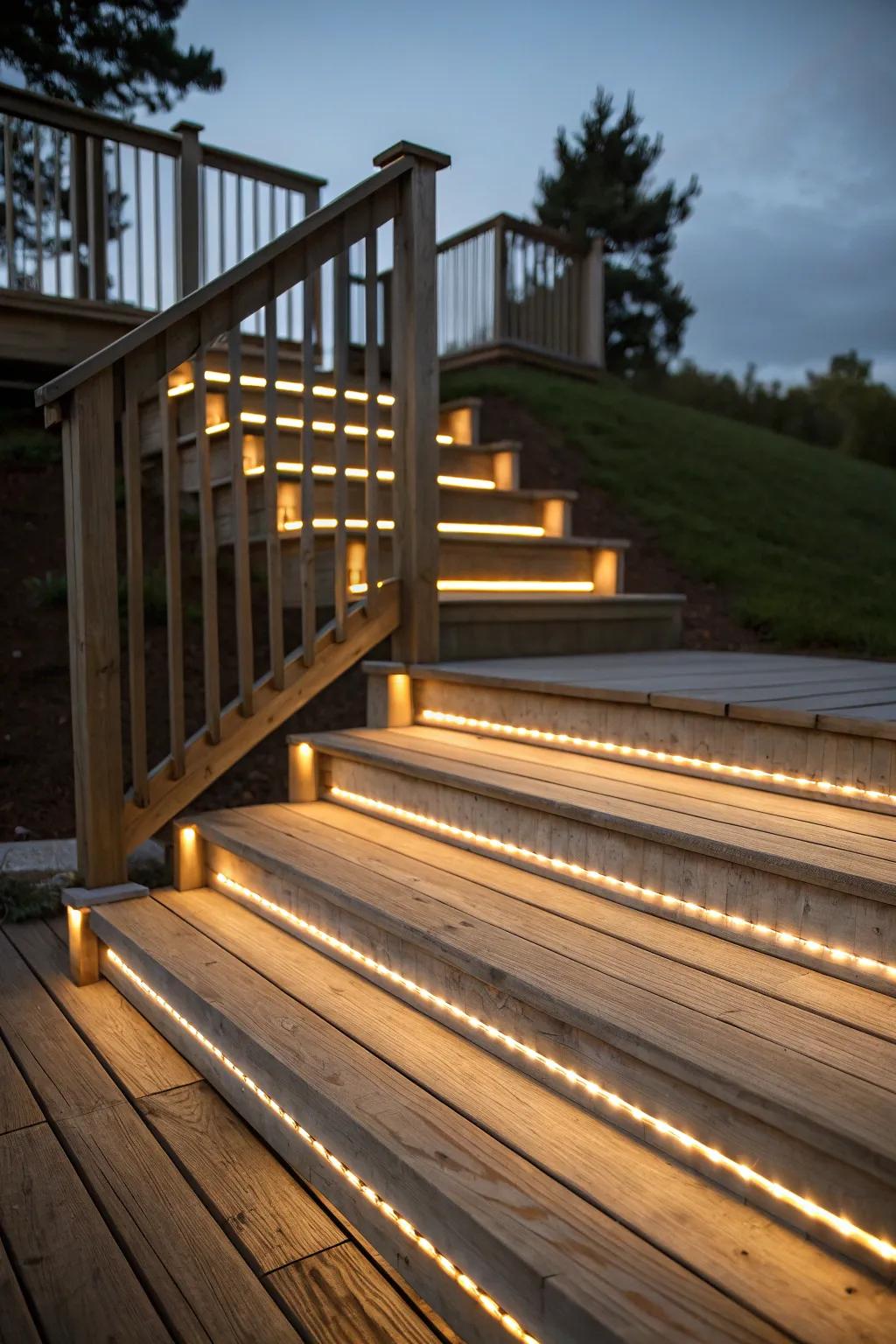 LED bands generate a captivating beneath-step glow