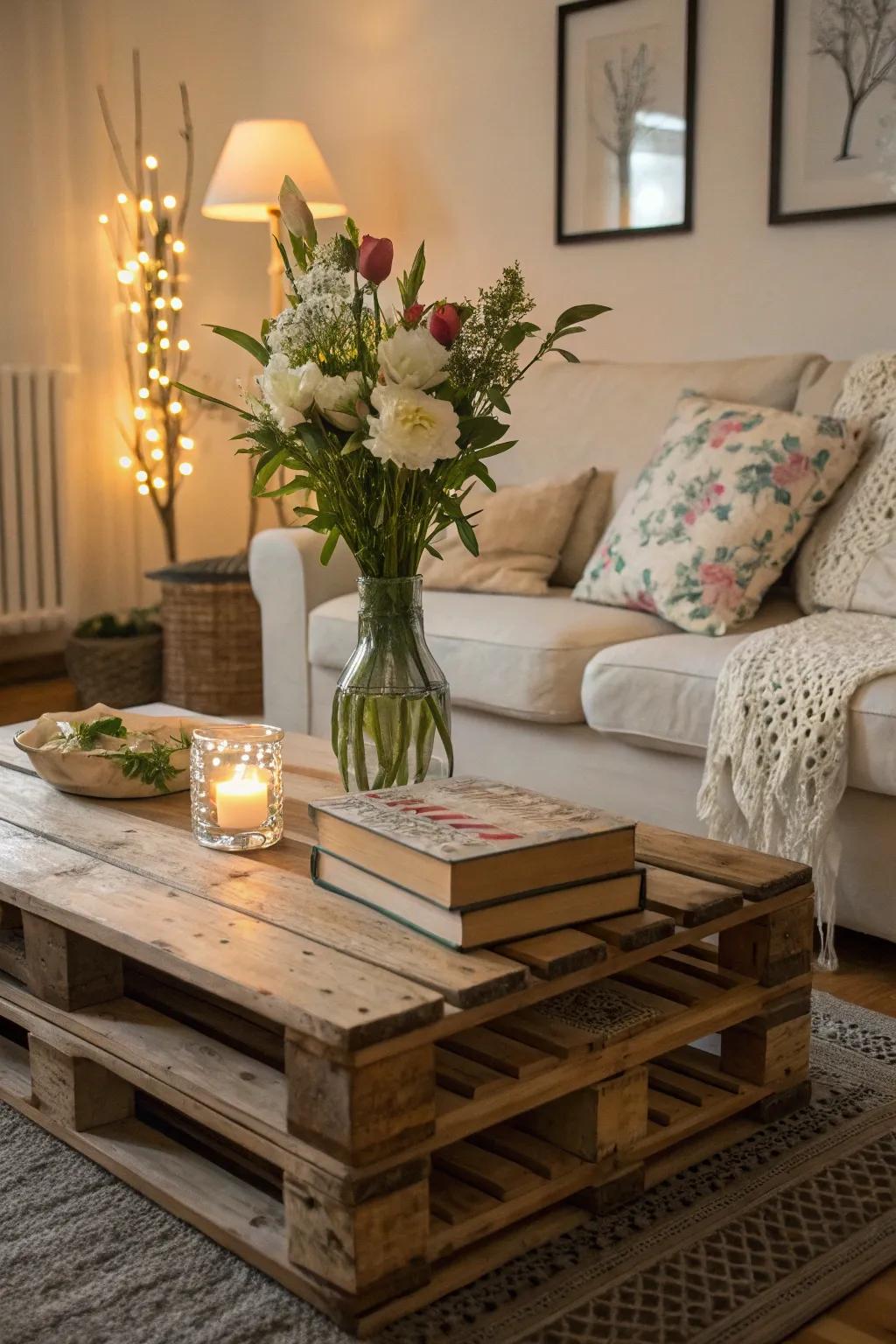 Combine style and practicality using a skid center table.