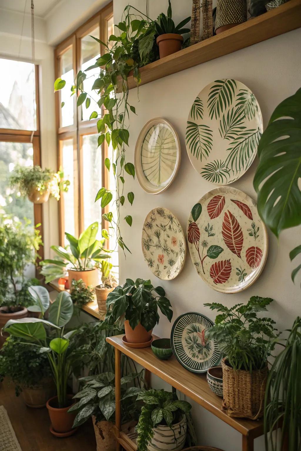 Botanical-themed discs coupled with vibrant flora conjure a revitalizing aesthetic.