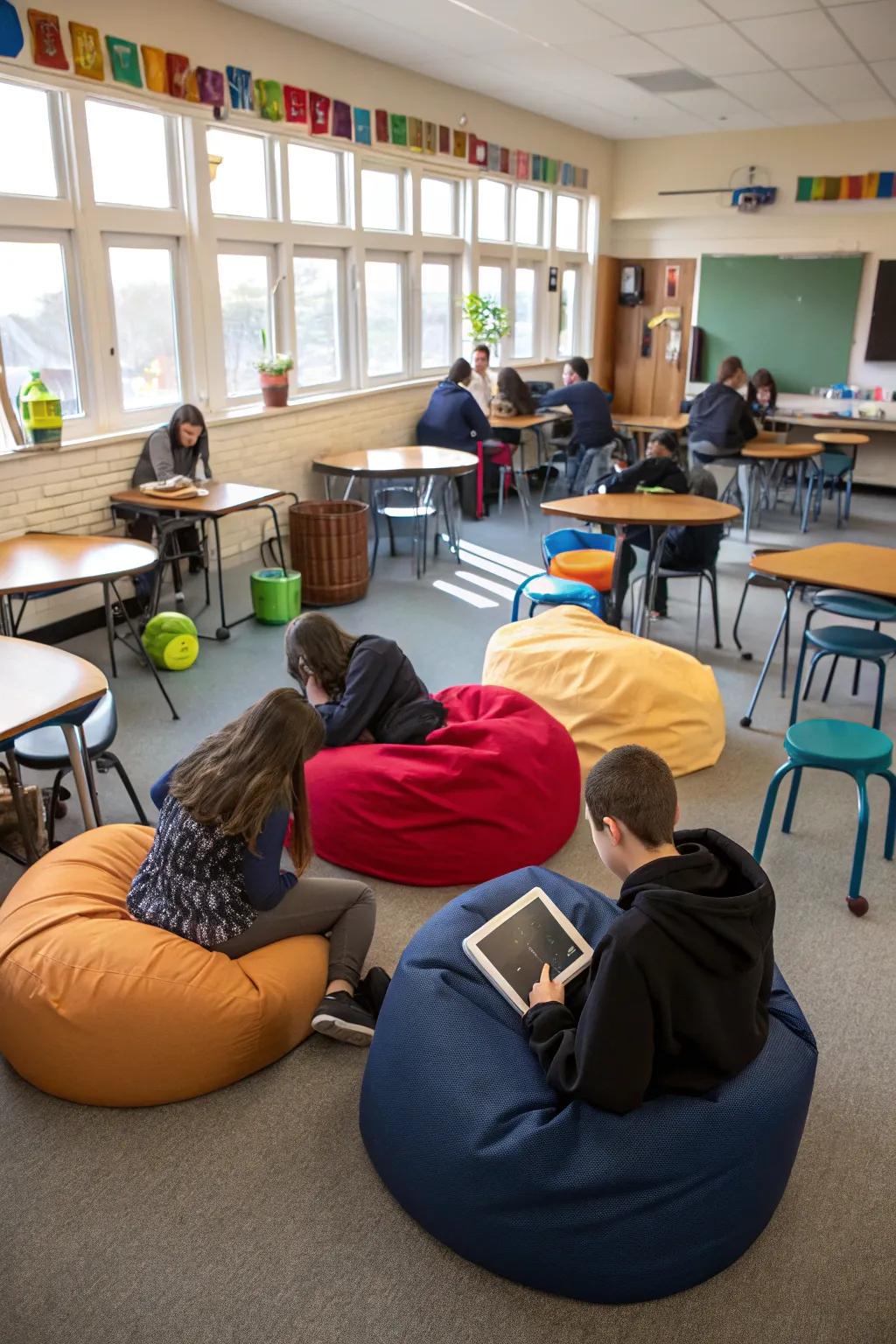Flexible seating caters to individual learning styles.