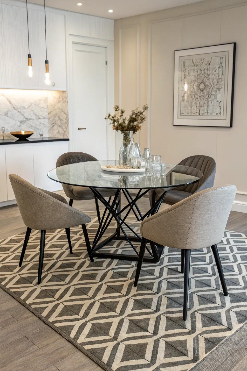 Geometric layouts adding a striking statement to the dining space.