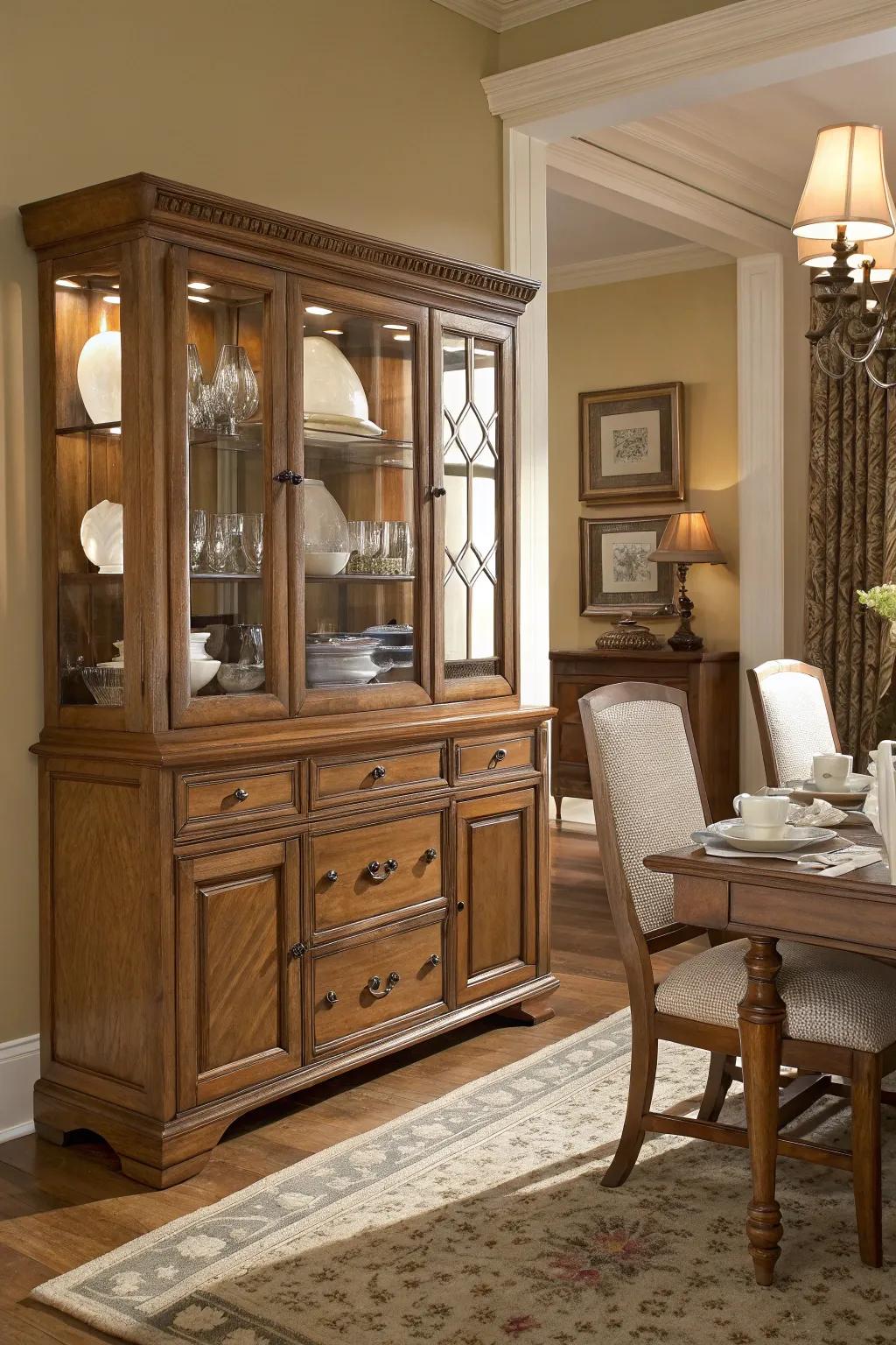 Serving stations enhance storage capacity while adding a graceful touch to your dining room.