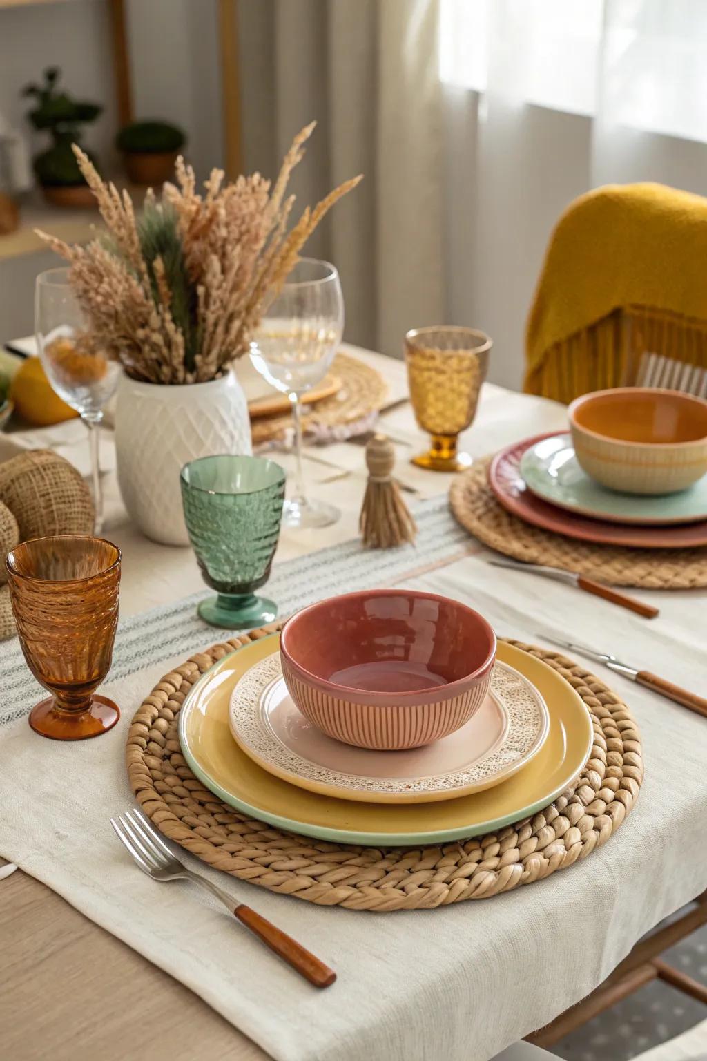 A harmonized color scheme delivers a sense of calm and equilibrium to your dining table.