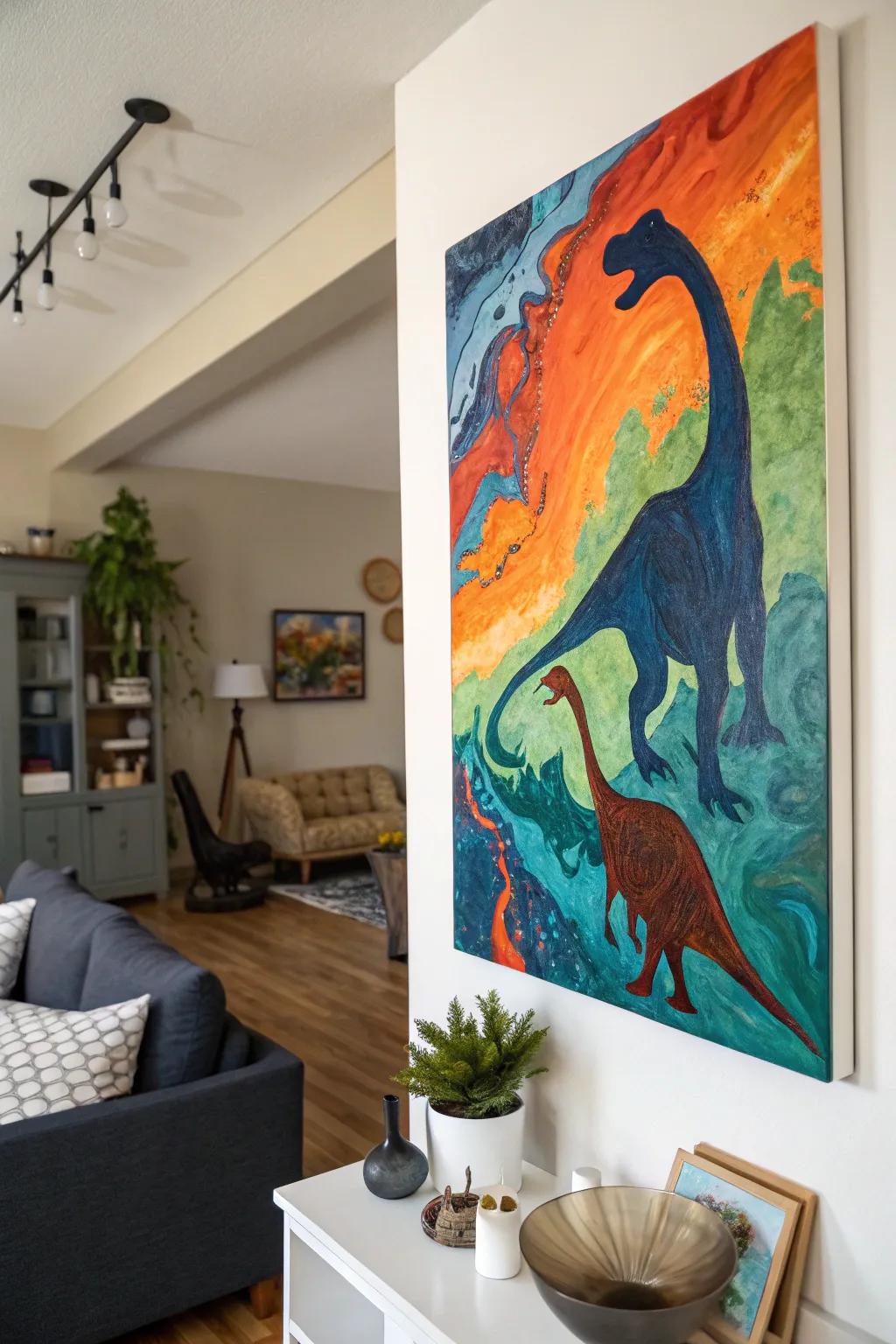Dynamic fluid art dinosaur creation enriched with swirling hues