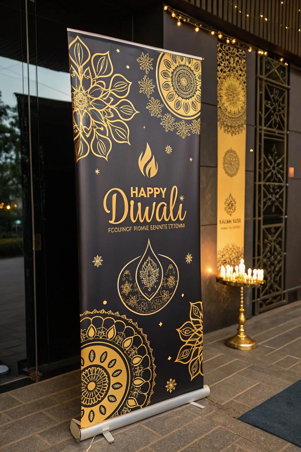 A sophisticated Diwali poster showcasing gold accents and designs.