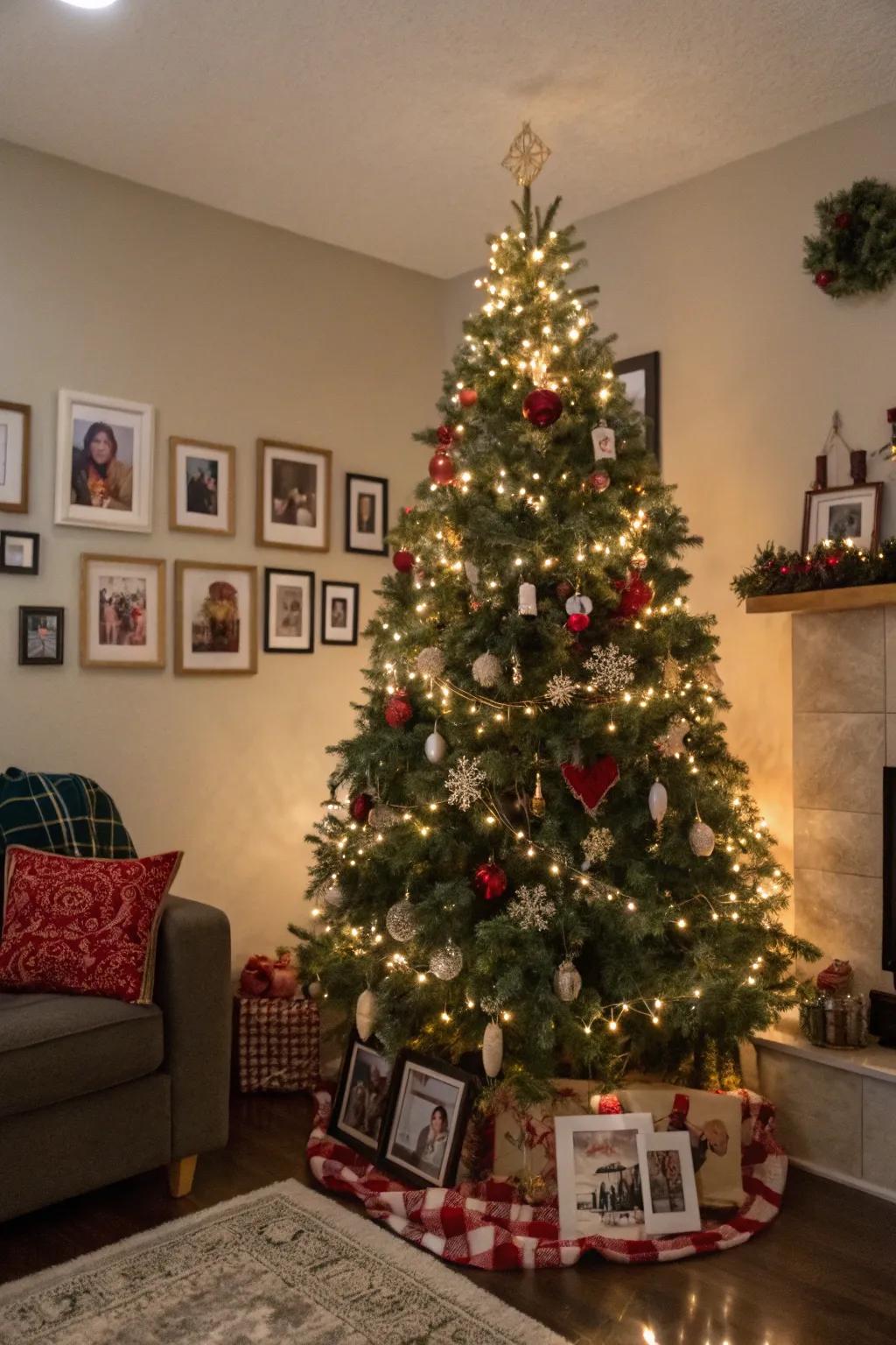 Treasured moments grace the tree's peak.