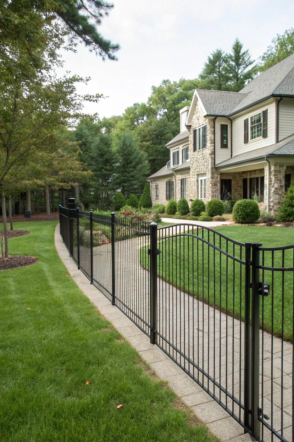 A sophisticated metal fence offering durability and style.