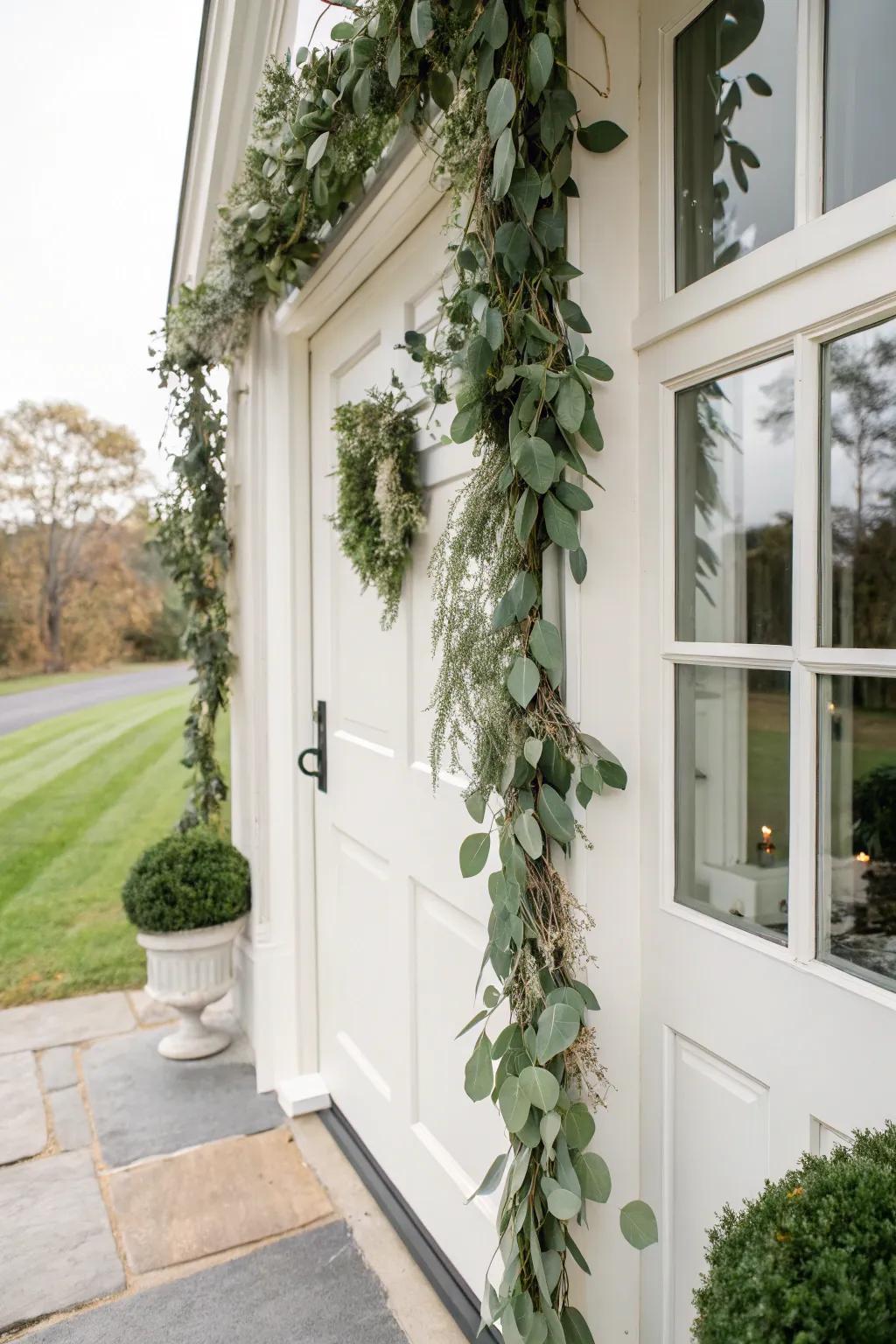 Eucalyptus garlands add a fresh and elegant touch.