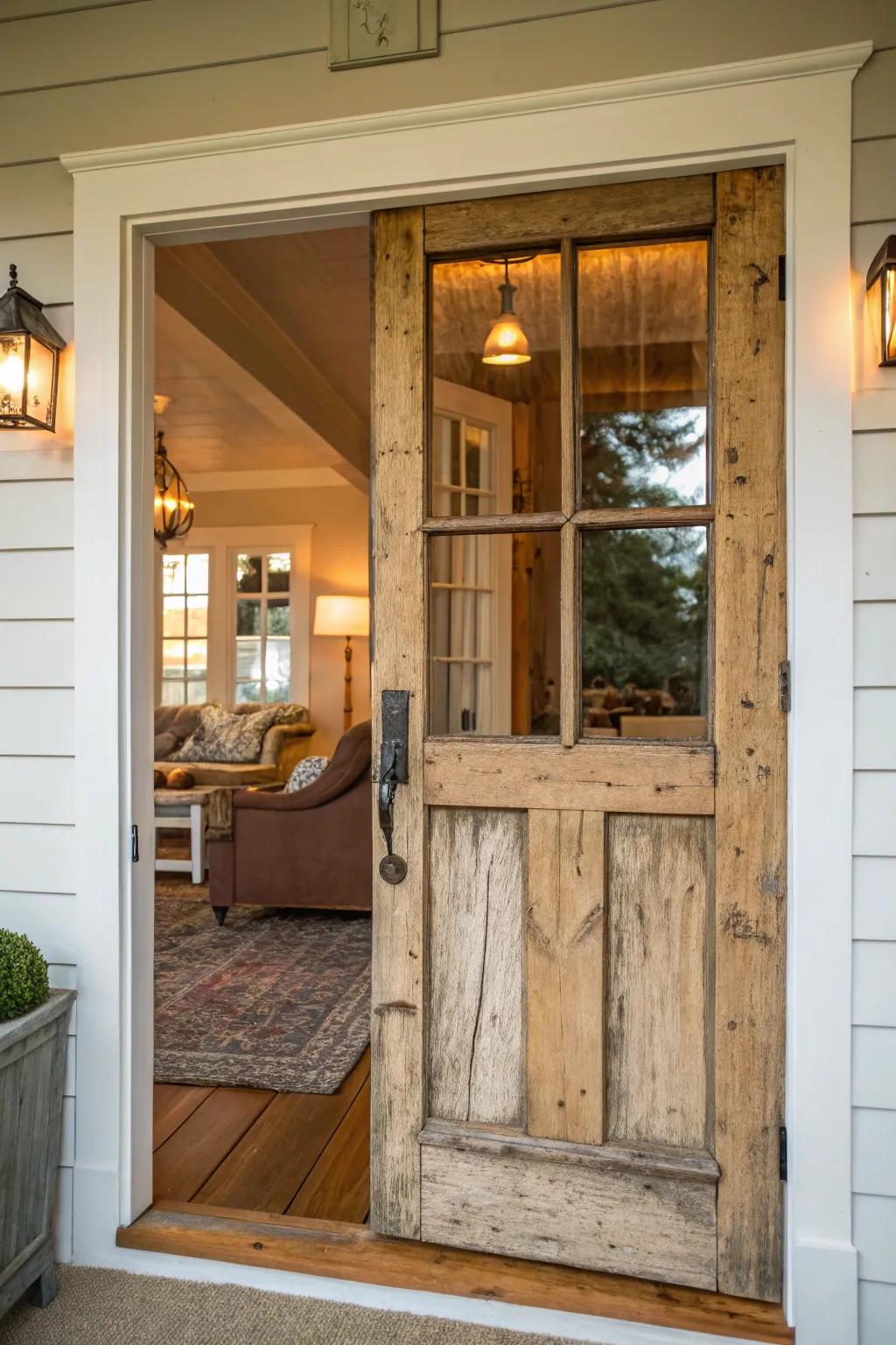 Rustic charm with weathered timber panels.