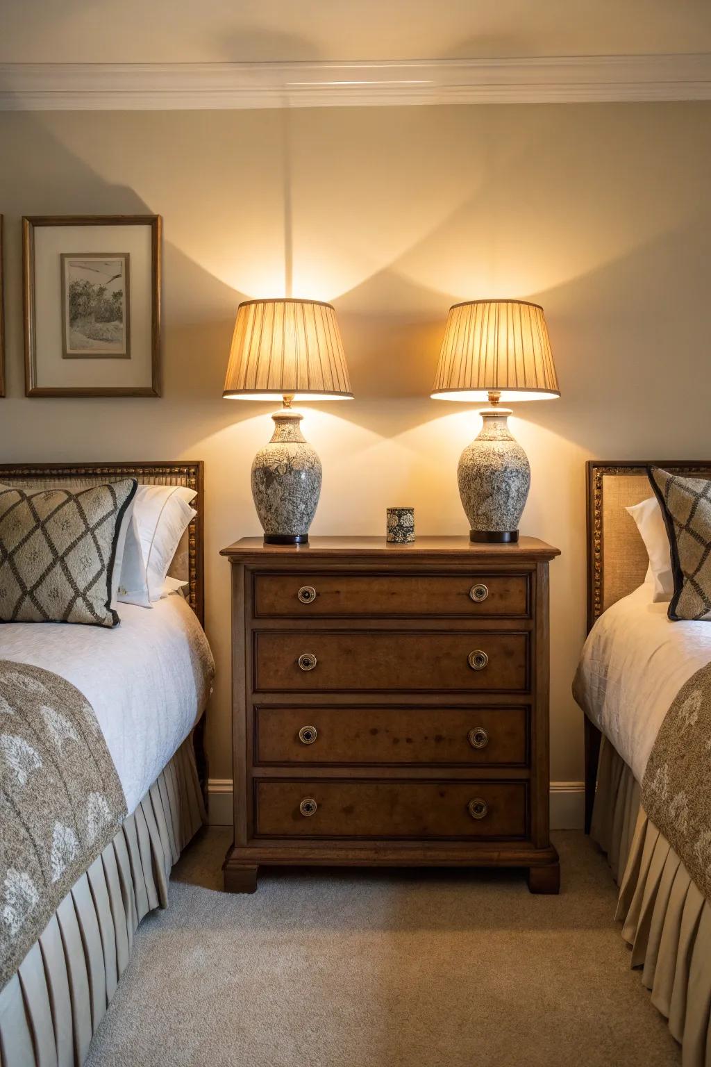 Symmetrical decor ensures a balanced and pleasing aesthetic.