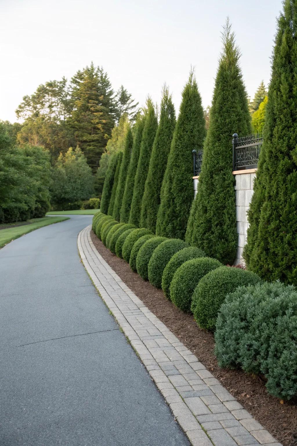Meticulously trimmed verdure forms a polished berm.