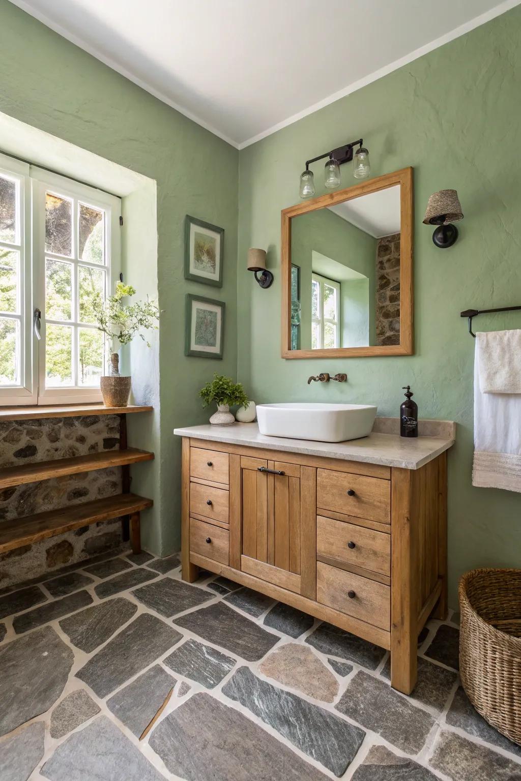 Earthy colors create a serene and inviting bathroom atmosphere.
