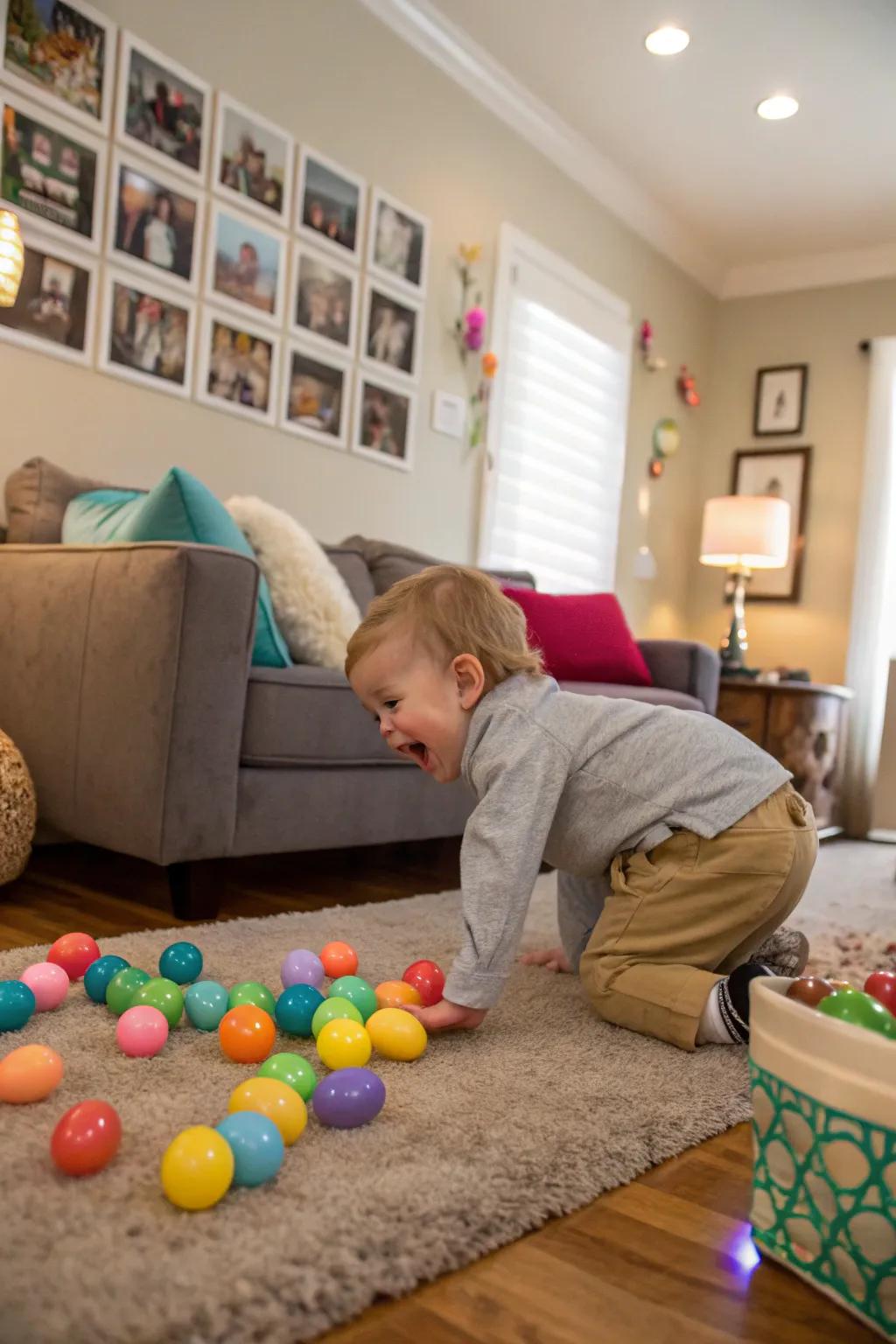 A joyous Easter egg adventure indoors for the little ones.