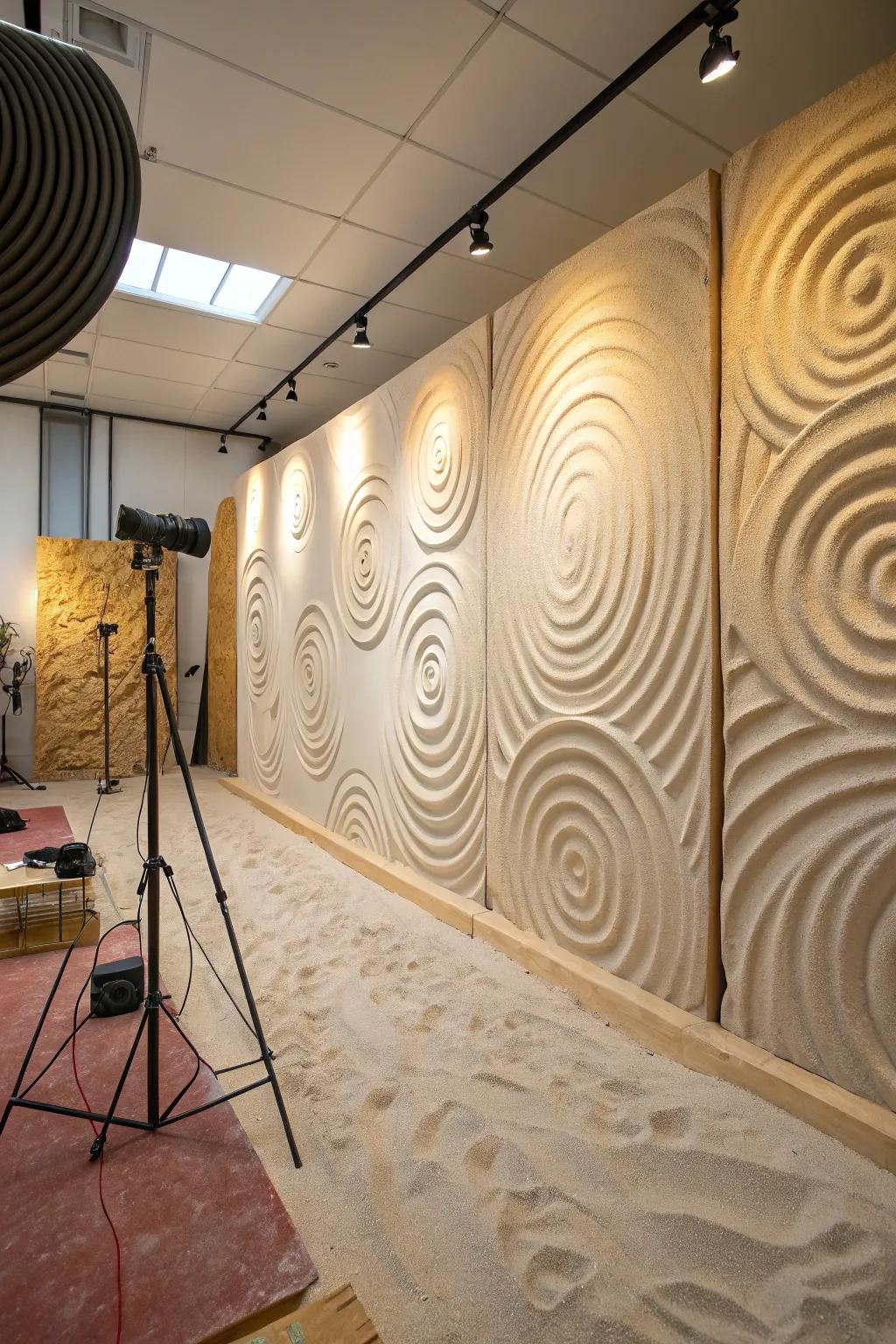 Granular rotation finish crafts an inventive visual.