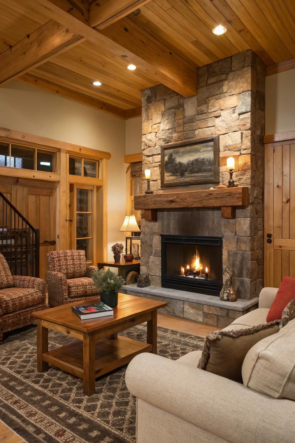 A hint of countryside through wooden accents enveloping a modern heater.