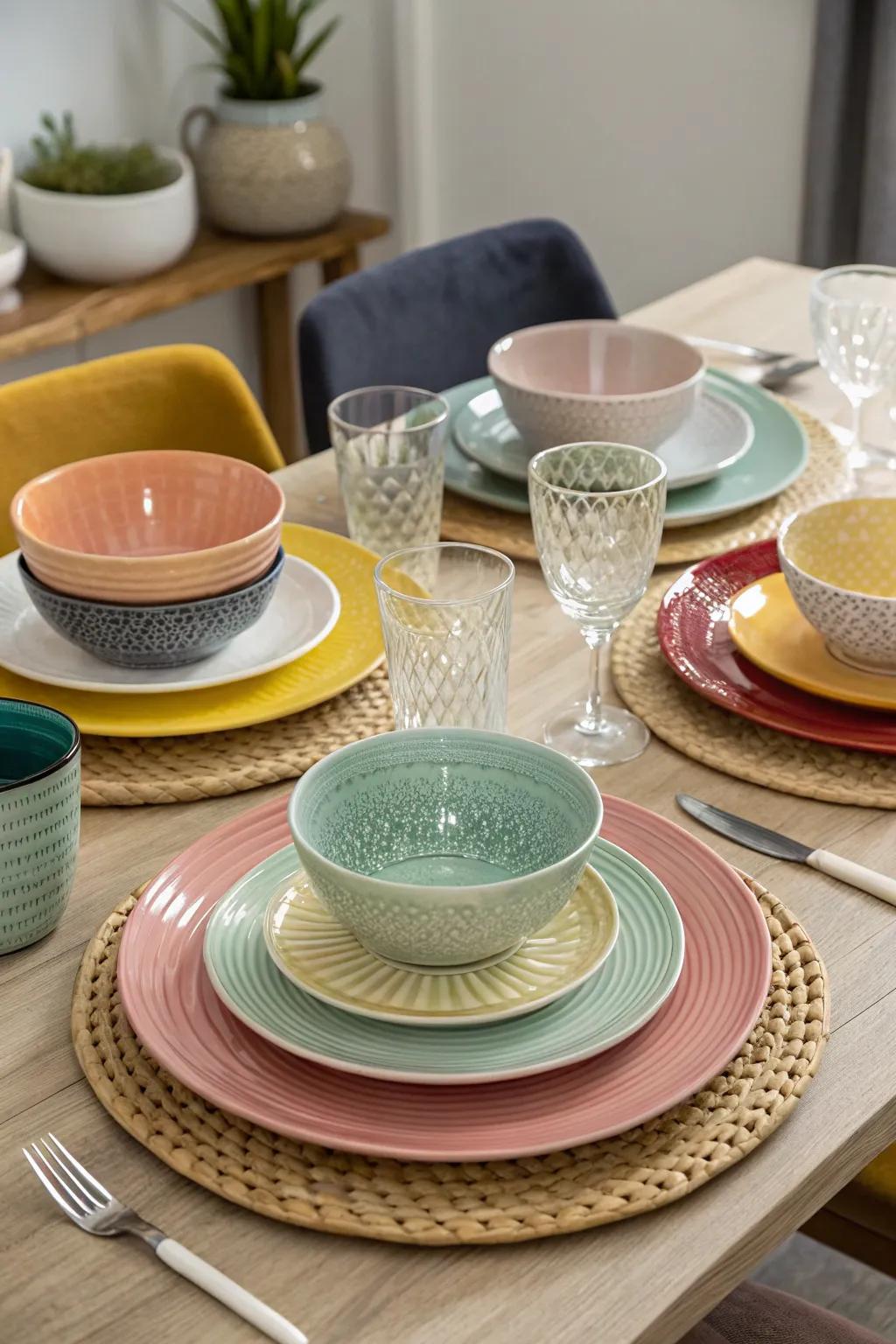 Stacked crockery brings depth and intrigue to the table.