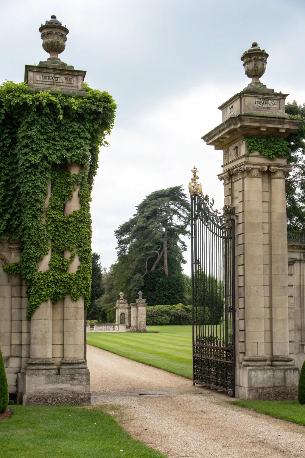 Rock columns imbue a stately sensation to doorway barriers.