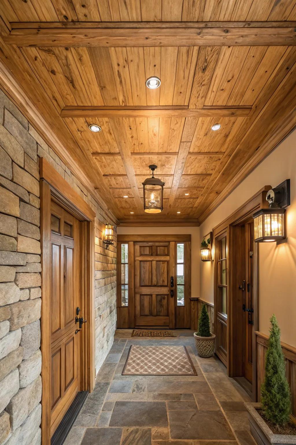 Wooden surfaces infuse a hint of rustic warmth into your entryway.