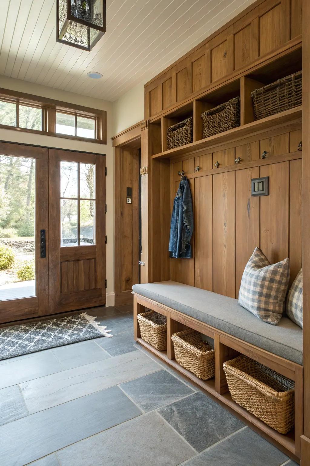 Combine style with functionality using a bench and storage in your entryway.