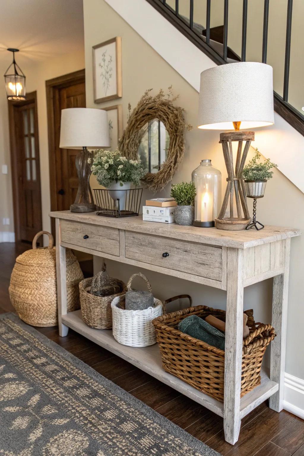 Woven baskets bring stylish storage and texture.