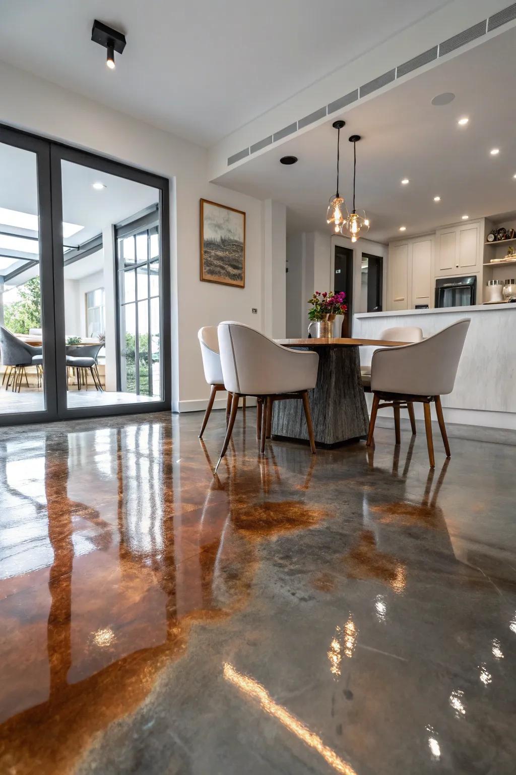 Add a hint of luxury with metallic epoxy floors that shine.