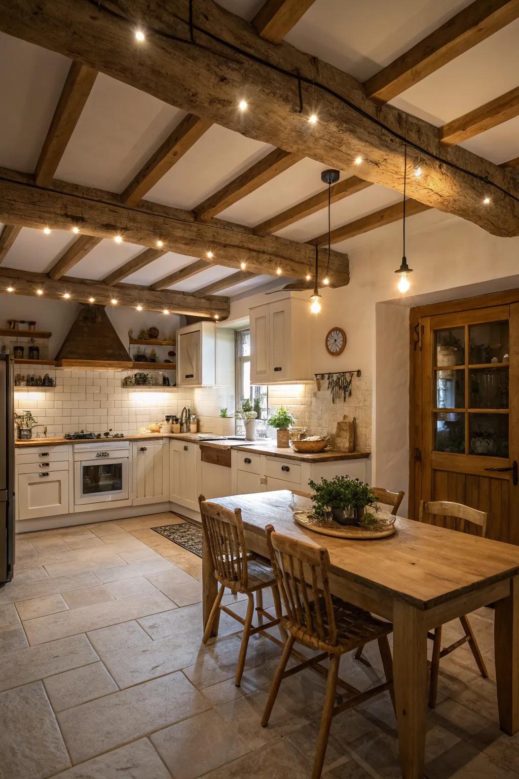 Subtle and warm: recessed lighting for a cozy kitchen.