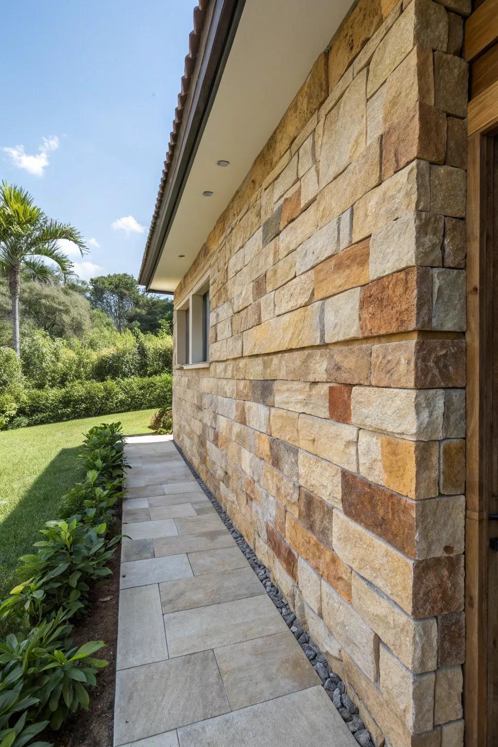 Natural rock finish cladding gives rustic charm to your home.