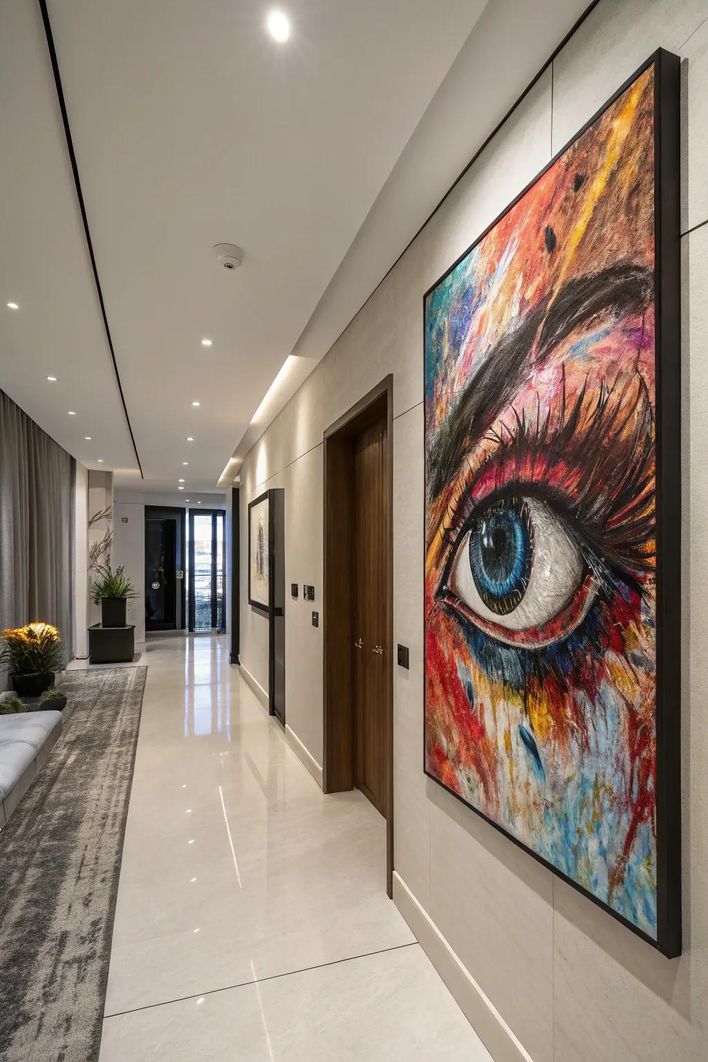An abstract eye piece that injects a burst of creativity and vibrant color into the room.
