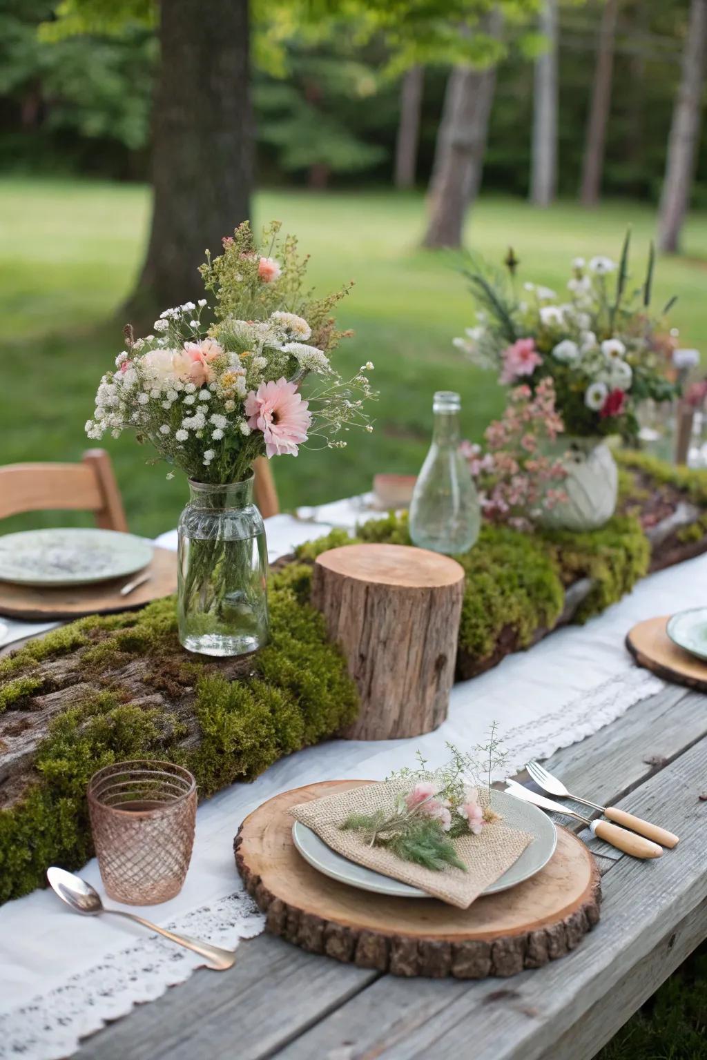 Create a nature-inspired tablescape for a fairy-tale charm.