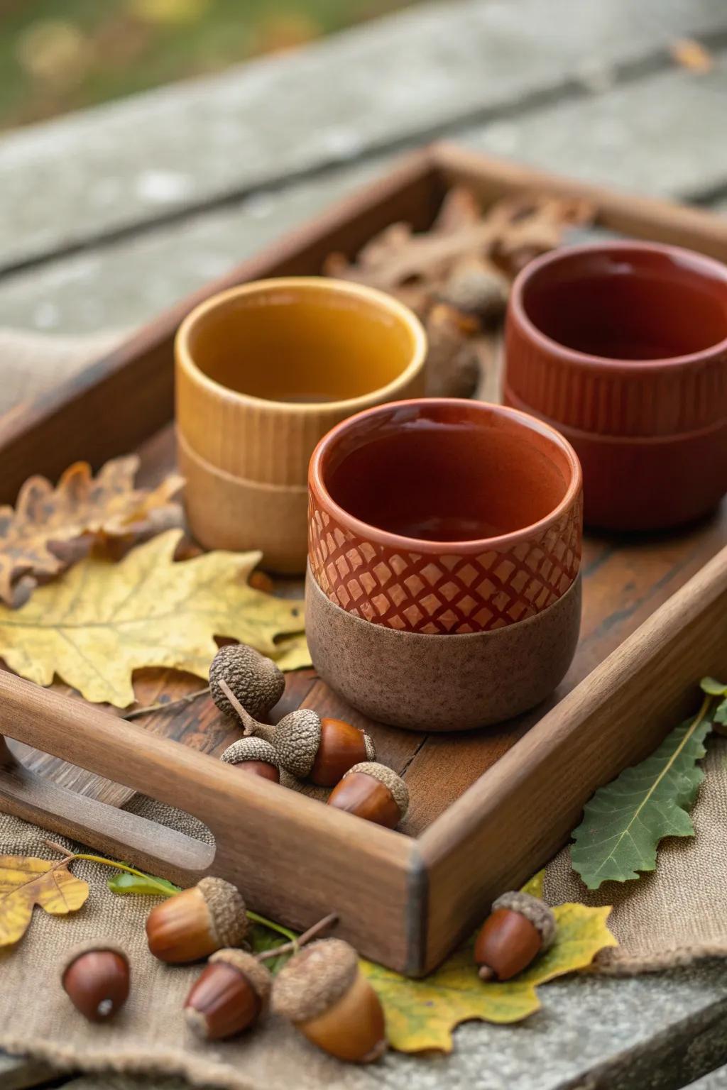 Porcelain cups in comforting, natural autumnal hues.
