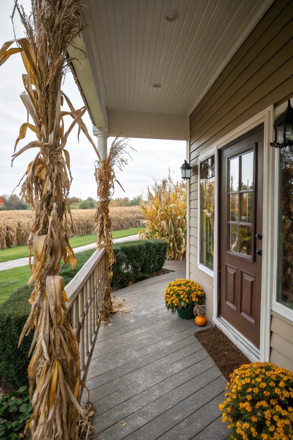 Soaring cereal plants contribute countryside allure and stature to your autumnal veranda aesthetic.