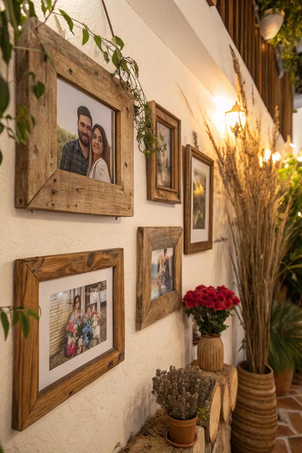 Rustic frames provide an ambiance of warmth and individuality.
