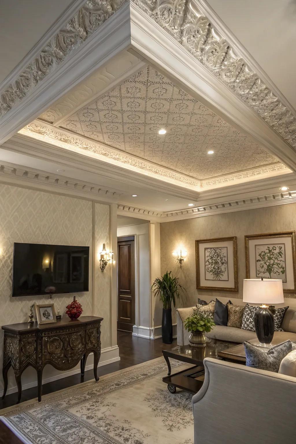 Layered faux crown molding adds dimension and detail.